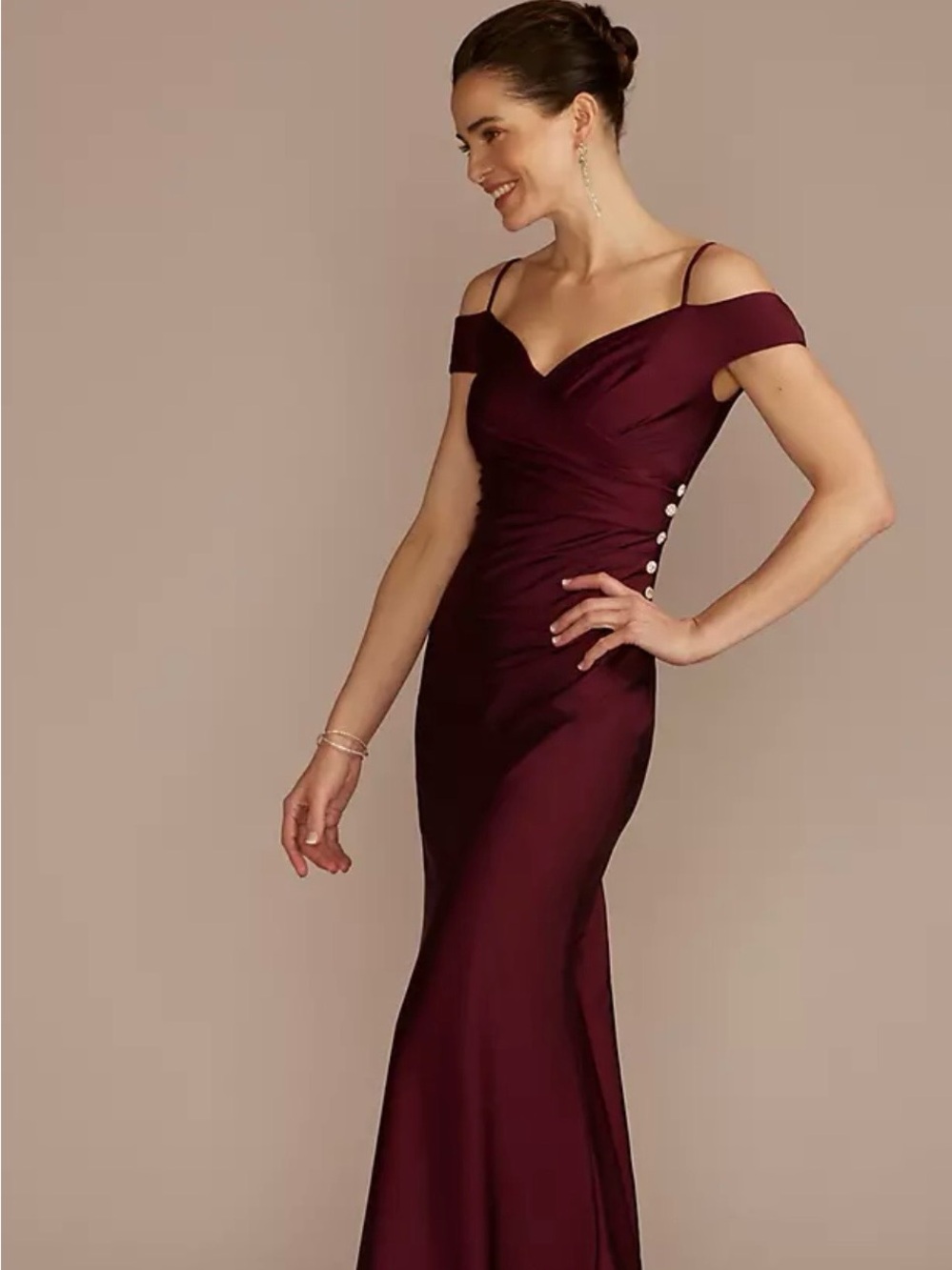Off-Shoulder Burgundy Evening Gown